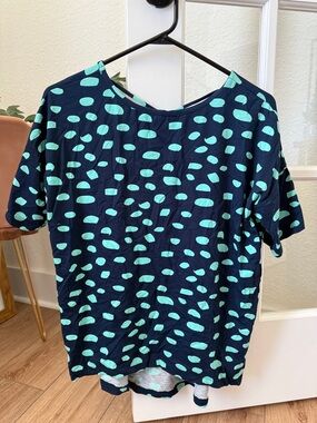 Ava Sky Navy Blue Top with Teal Dot Print